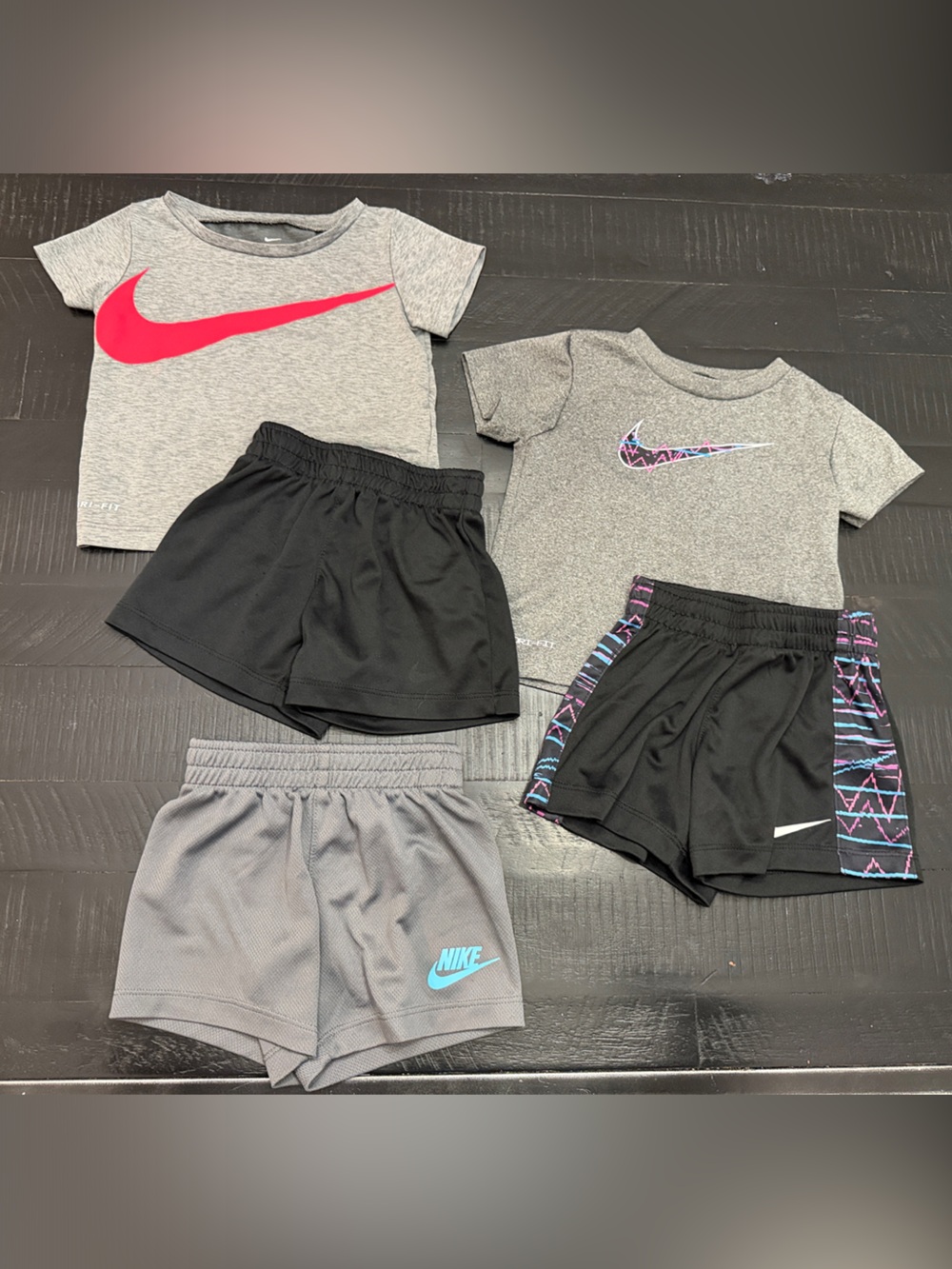 Nike Kids One-Piece Sets in Gray, Black, Pink and Blue Accents